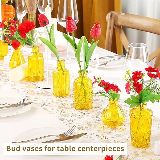 Mini Glass Bud Vases for Wedding & Bridal Shower Centerpieces,Versatile Glass Vases for Home Decor,Party & Anniversary Decorations,Candle Holders,Hydroponics, Aromatherapy Bottles(Pack of 30,Yellow)