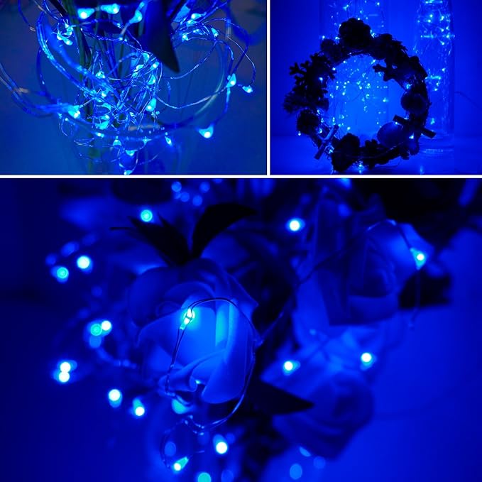 Twinkle Fairy Lights Battery Powered 3 Modes with Timer Firefly Lights 20 LED on 7.2feet Silvery Copper Wire for DIY Wedding Party Christmas Halloween Centerpiece Decorations 15 Pack (Blue)