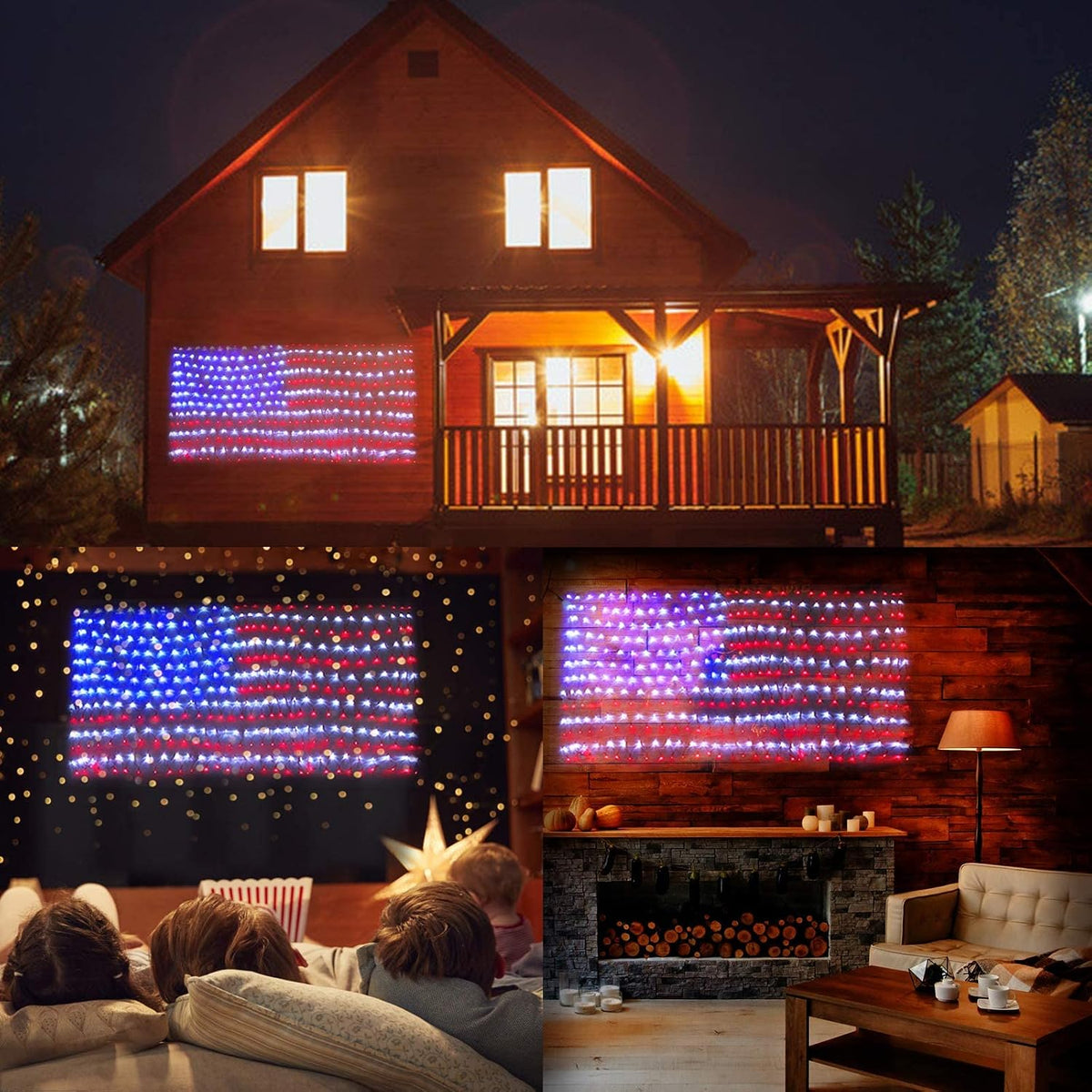 HYH American Flag LED Lights, 420 LEDs Net Light Up Flag Outdoor Waterproof