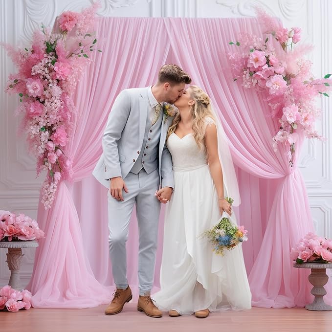 20ft X 10ft Baby Pink Tulle Backdrop Curtain for Parites, Sheer Photo Backdrop Curtains Fabric Drapes for Wedding Ceremony Arch Party Stage Decorations