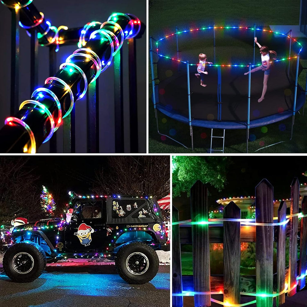 JMEXSUSS 2 Pack Battery Operated String Lights Outdoor with 8 Modes | Total 200 LED 66ft Battery Powered Rope Lights with Remote &Timer, Camping Lights for Trampoline Camping Decor (Multicolor)