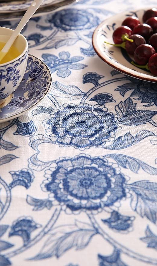 patdrea Designer Vintage Blue Long Rectangle Tablecloth,Linen Anti-Wrinkle Paisley Pattern Farmhouse Table Cloth,Decor Table Cover for Kitchen Dining,Christmas,Thanksgiving,63"x94"-Lantang a