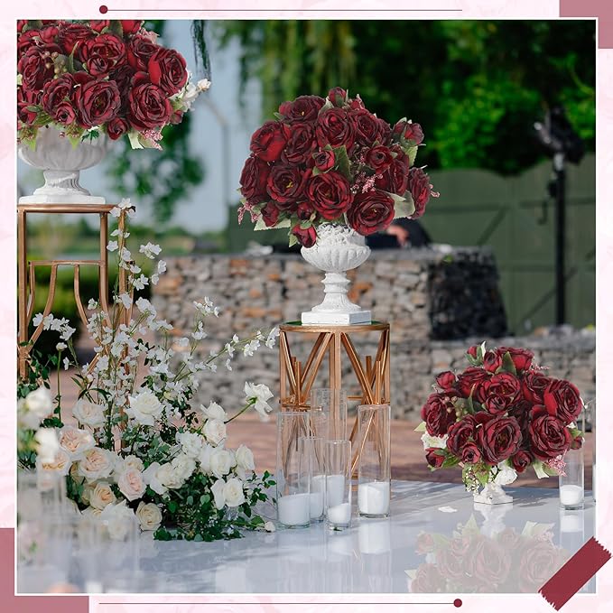 8 Bundles Artificial Peonies Flowers Boho Faux Flowers Arrangements Artificial Centerpiece Spring Bouquet Floral Wedding Decoration for Vase(Burgundy)