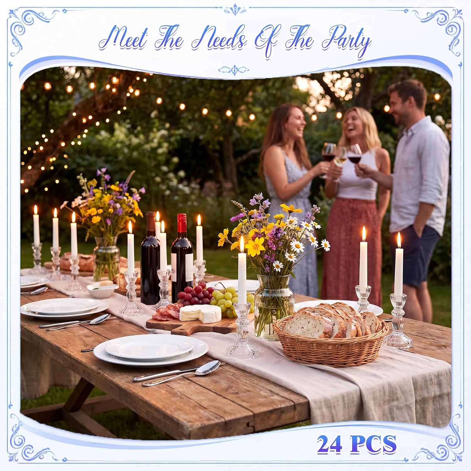 Sieral 24 Pcs Clear Taper Candle Holders 4'' Tall Candlestick Glass Holders Bulk Decorative Striped Design Stand Wedding Stick Holder for Anniversary Party Dining Table Festival Decor