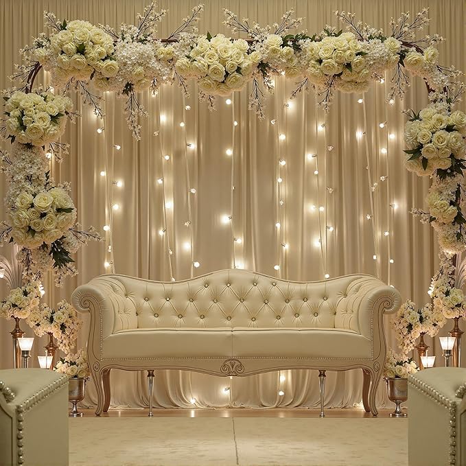 10ftx12ft Wrinkle Free Beige Backdrop Curtain, 2 Panels 12FT Height Beige Wedding Backdrop Drapes, Silky Polyester Back Drop Cloth for Birthday Photography Background Party Backdrop Draping