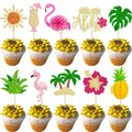 Gyufise 32Pcs Tropical Cupcake Toppers Glitter Luau Cake Topper Aloha Cupcake Picks Pineapple Flamingo Cupcake Decorations for Hawaiian Theme Baby Shower Birthday Party Supplies Pink Yellow Green