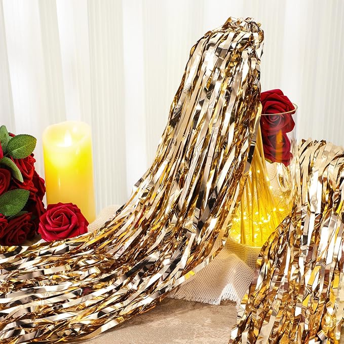 50 Pcs Wedding Fairy Wands with Bells Foil Tinsel Ribbon Stick Wands Tinsel Party Streamers with Bell Glittery Bridal Wedding Send Off Ideas Holiday Celebration (Champagne Gold)