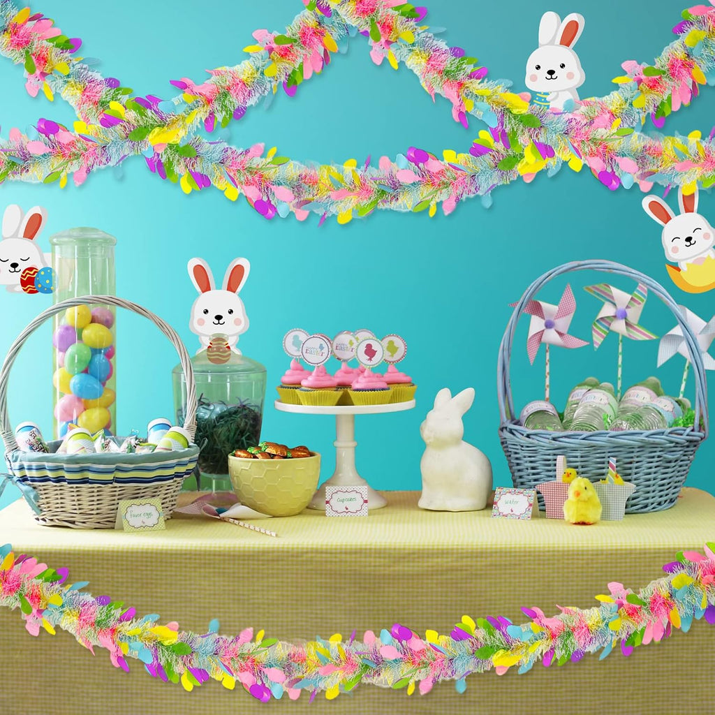 TURNMEON 5 Strings Total 75 Ft Easter Tinsel Garlands Decorations with Colorful Easter Eggs Metallic Streamers Hanging Fringe Garland Easter Decorations Outdoor Indoor Home Party, Each 15 Ft by 6"