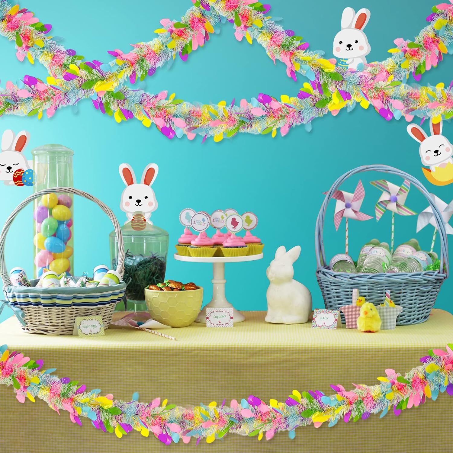 TURNMEON 5 Strings Total 75 Ft Easter Tinsel Garlands Decorations with Colorful Easter Eggs Metallic Streamers Hanging Fringe Garland Easter Decorations Outdoor Indoor Home Party, Each 15 Ft by 6"