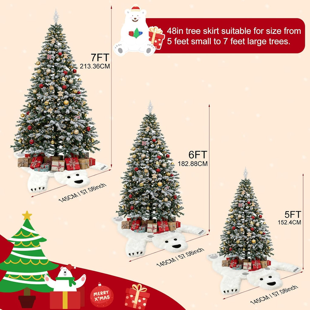 AerWo 48 Inch Christmas Tree Skirt, Faux Fur Polar Bear White Tree Skirt for White Christmas Decorations Indoor Party Holiday Xmas Home Decor
