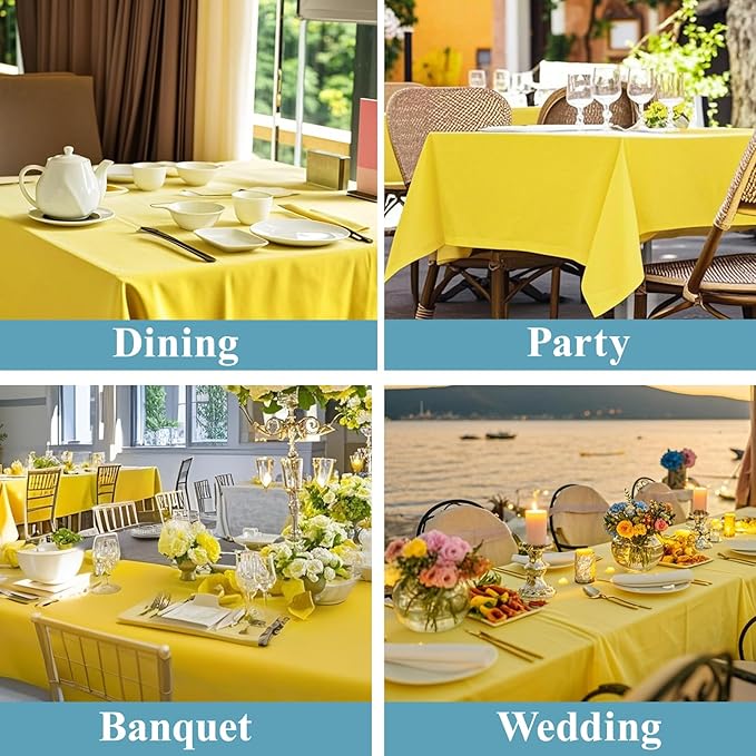 VidaFete Tablecloth 2 Pack 90 * 132inch Rectangle Table Cloth Polyester, Stain Wrinkle Resistant Polyester Dining Table Cover for Kitchen Dinning Party Wedding Rectangular Buffet Decoration(Yellow)
