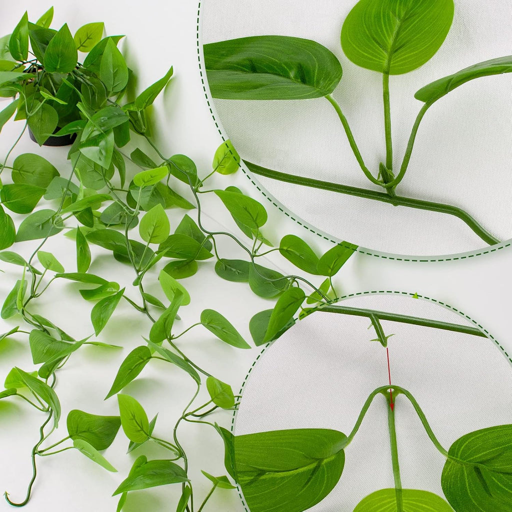LOYWREE Small Fake Hanging Plant Artificial Potted Plants for Indoor Outdoor Aesthetic - 39in Realistic Faux Hanging Pothos with Ivy Vine for Shelf Decor in Home Office Gardens Greenery (Black Pot)