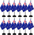 12 Pack Australia Desk Flags Set, Australian Small Mini Table Office Flags with 12" Solid Black Pole, 8.2 x 5.5 Inches, Home and Office Decoration, Festival Celebrations