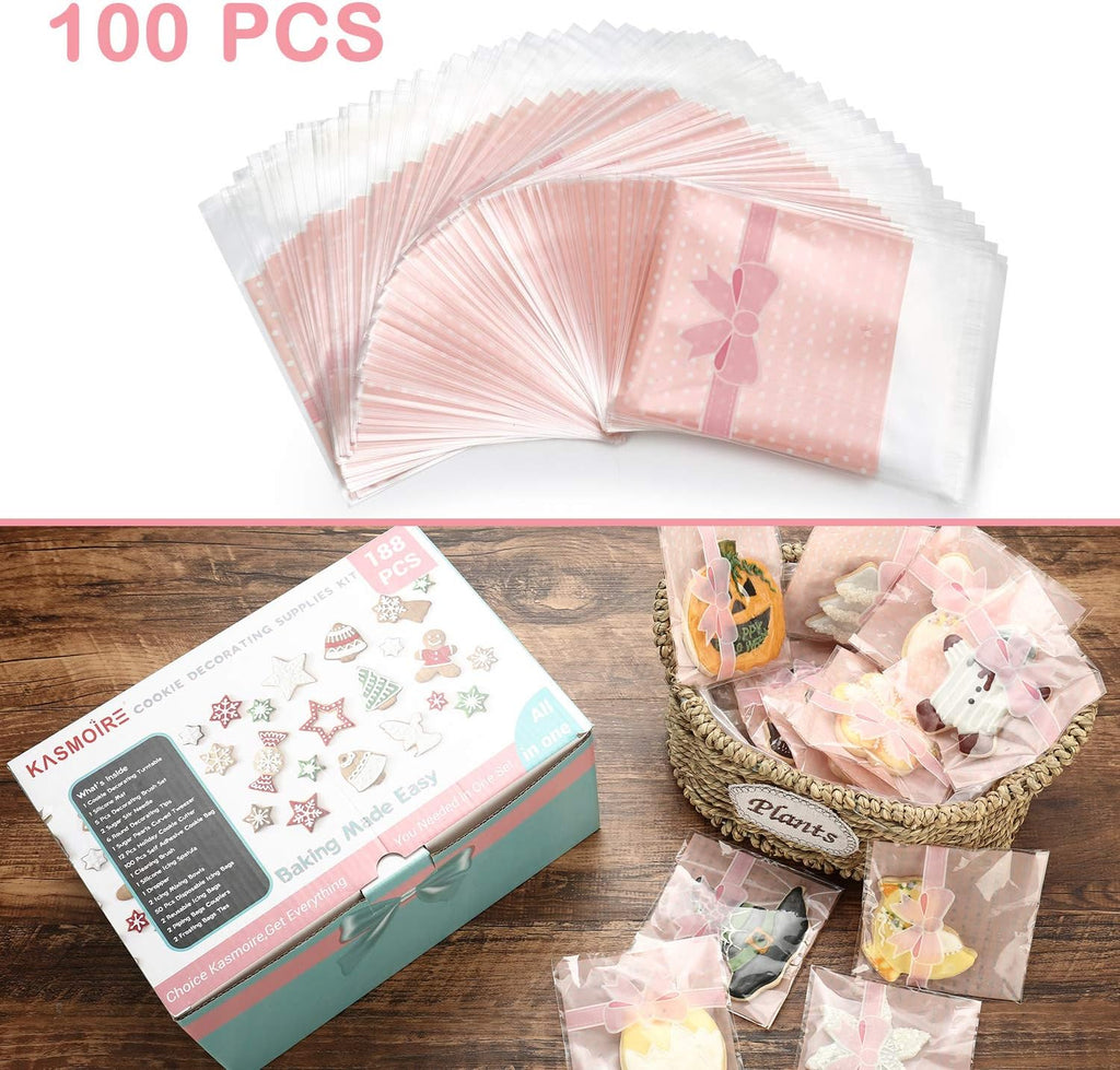 Kasmoire 188pcs Cookie Decorating Supplies Kit(ALL-IN-ONE),with 12pcs holiday cookie cutter,Mixing Tools,Piping Tools,Decorating Tools and 100pcs Cookies Bags for Beginners and Decorator
