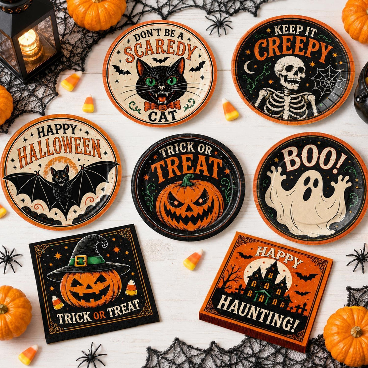 Oigco 60PCS Halloween Party Supplies, Vintage Halloween Plates and Napkins Se...