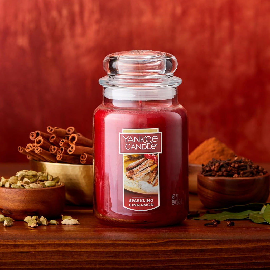 Yankee Candle Sparkling Cinnamon Scented Classic 22oz Large Jar Single Wick Candle Over 110 Hours of Burn Time