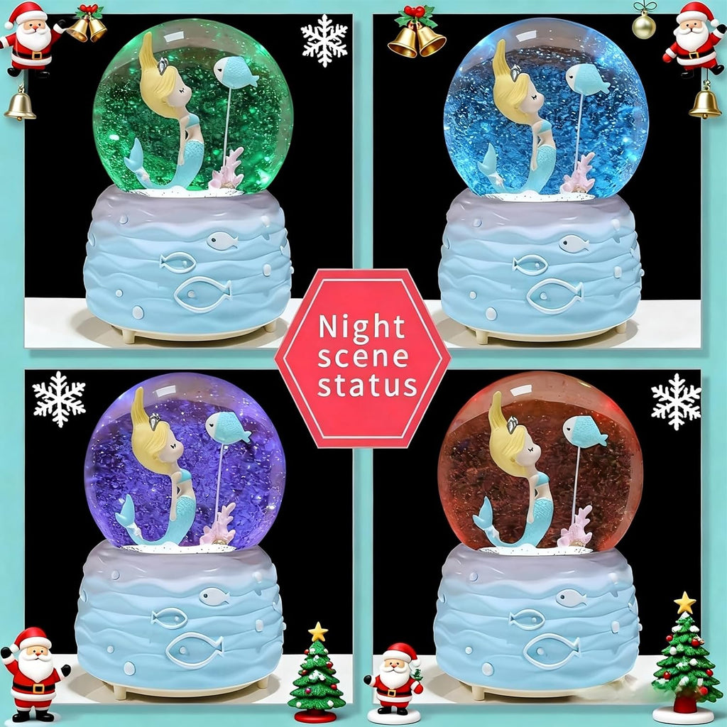 Snow Globes,Mermaid Snowglobes with Musical,LED Lights, Musical Snow Globe Music Box Color Lights