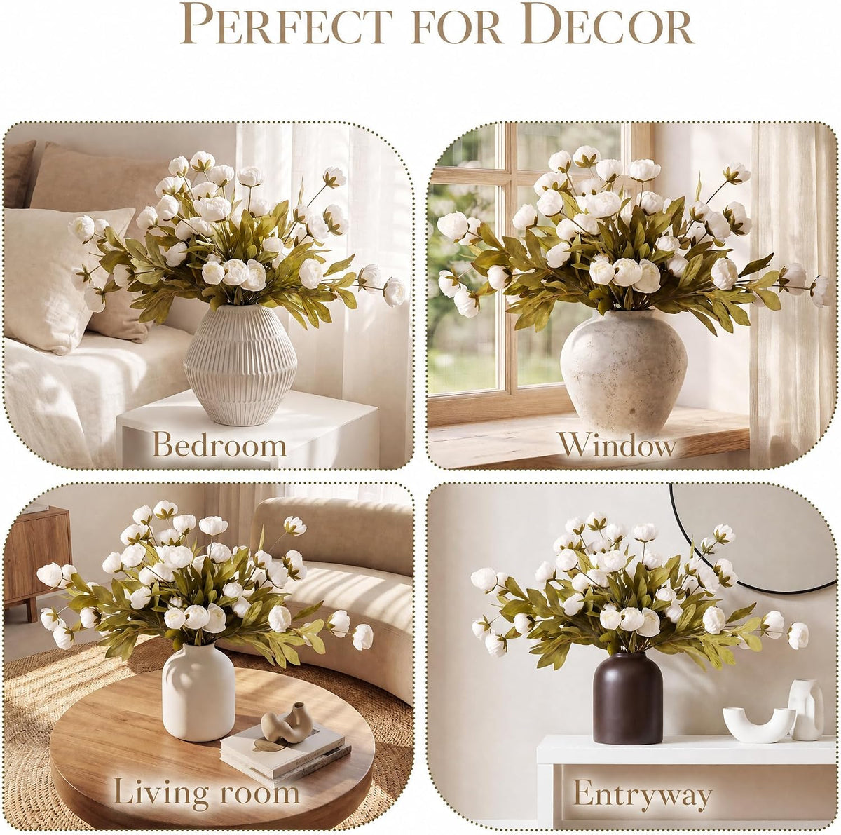 pinkpum 12 pcs faux silk peony artificial flowers, front angle view