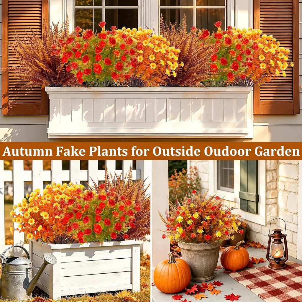 artificial fall flowers for outdoors fake mums, 3, front angle view