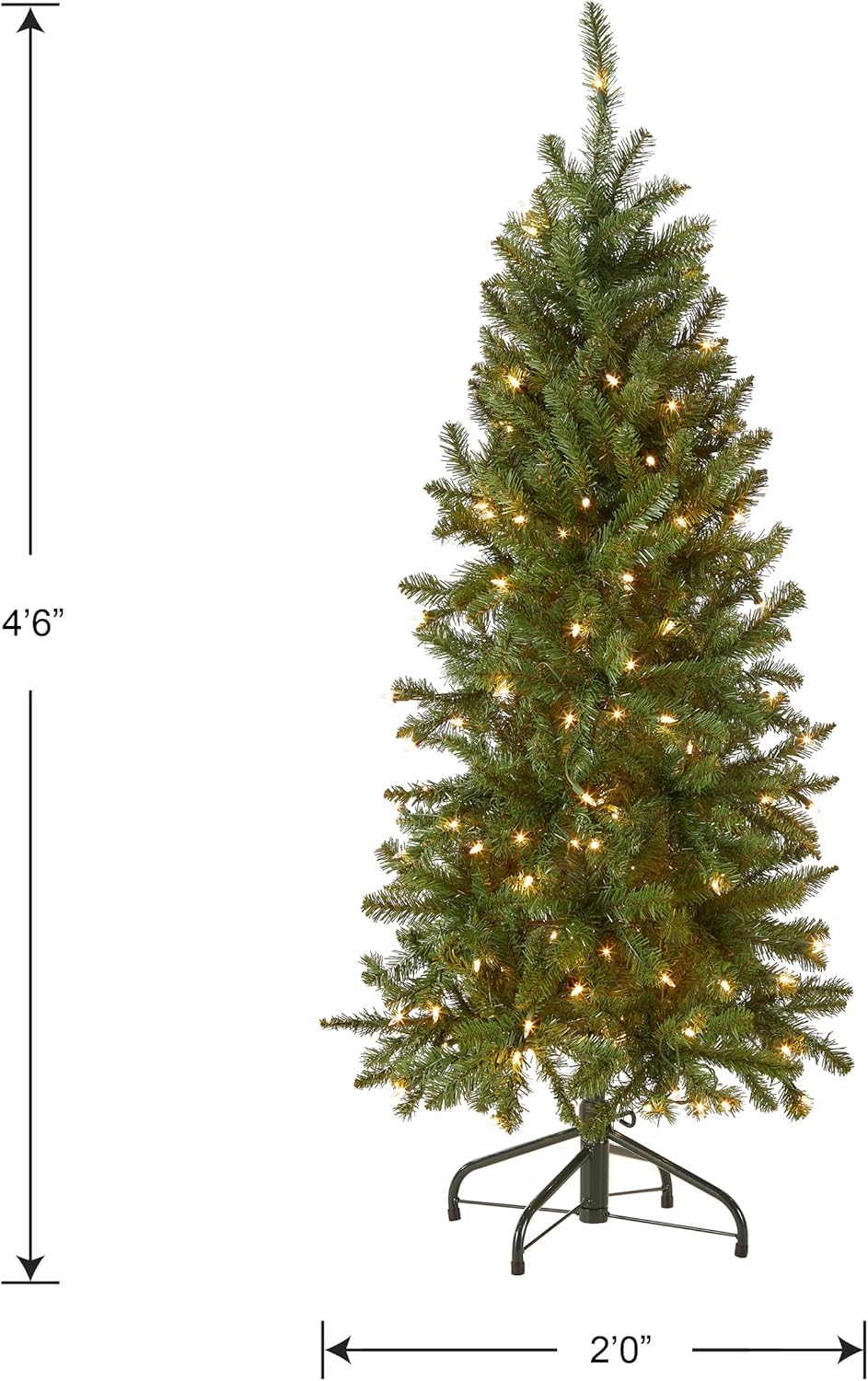 national tree company 4.5ft pre-lit kingswood fir slim showing dimensions