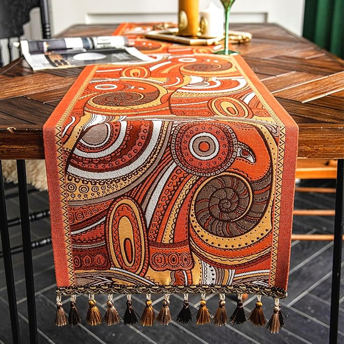 13×72 Inch Table Runner, Retro-Luxury Tassels Series for Kitchen Dining Table Holiday Decoration (Spiral Arts)