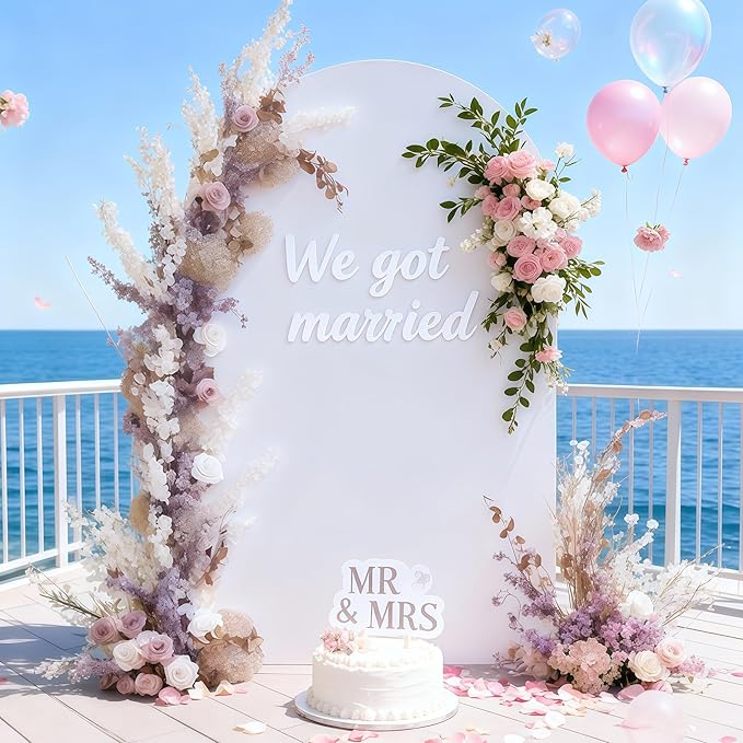 6FT White Arch Backdrop Cover - Polyester Fitted Wedding Arch Stand Covers Round Top Chiara Arch Backdrop Cover for Birthday Party Banquet Photo Background Decoration