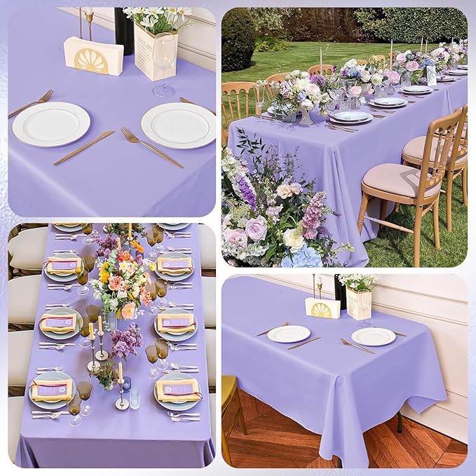 6 Pack Lavender Tablecloths for 8ft Rectangle Tables 60 x 126 Inch - Polyester Table Cover Stain and Wrinkle Resistant Washable Fabric Table Clothes for Wedding Party Banquet Reception Restaurant