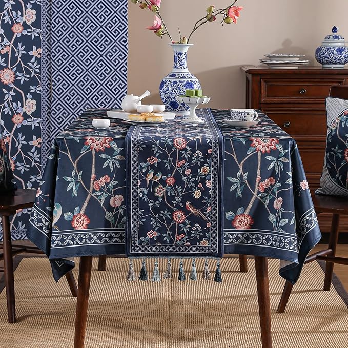 patdrea Vintage Chinoiserie Floral Table Runner Farmhouse for Home Kitchen Dining Decor Parties Family Dinners 12"*63"