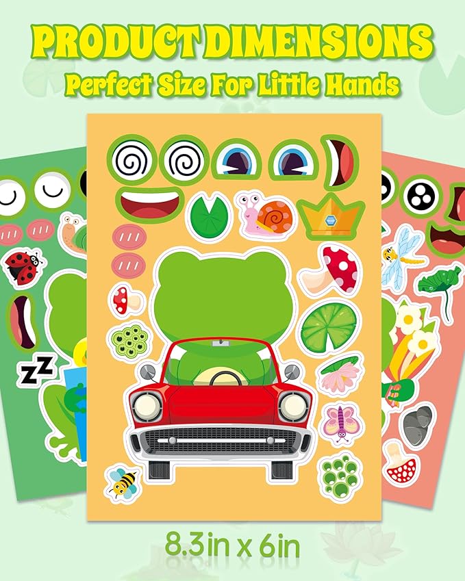 Aowplc 32 Sheets Frog Make-a-Face Stickers for Kids 8 Cute Designs Frog Craft Activities & Party Favors