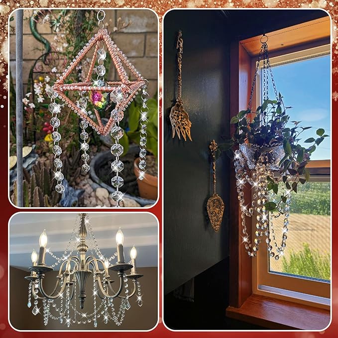 10 PCS Crystal Garland Strands, 33ft Hanging Crystal Strings for Window Curtains Doorway Decorations, Acrylic Clear Teardrop Crystal Ornaments for Christmas Tree, Wedding Party Home Chandelier Decor