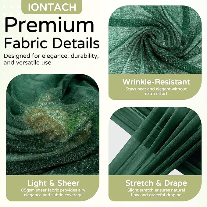 Wedding Arch Draping Fabric 29" x 19Ft Sheer Drapes for Backdrop Wedding Ceremony Reception Ceiling Decor Curtain Baby Bridal Shower Decoration (Hunter Green, 3 Panels)