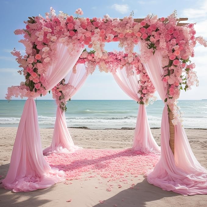 Wokceer Blush Pink Wedding Arch Draping Fabric Backdrop 3 Panels 28.7" X 20FT Sheer Drapes Fabric for Wedding Arbor Ceremony Party