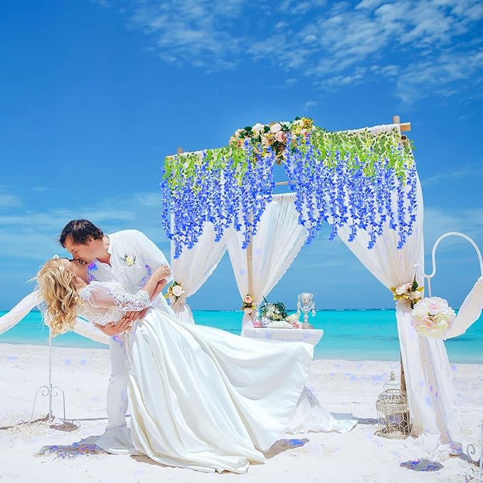 5 Pack Royal Blue Wisteria Hanging Flowers, 3.44 Ft Fake Hanging Flowers, Artificial Wisteria Garland Vines for Wedding Room Backdrop Outdoor Patio Garden Decoration