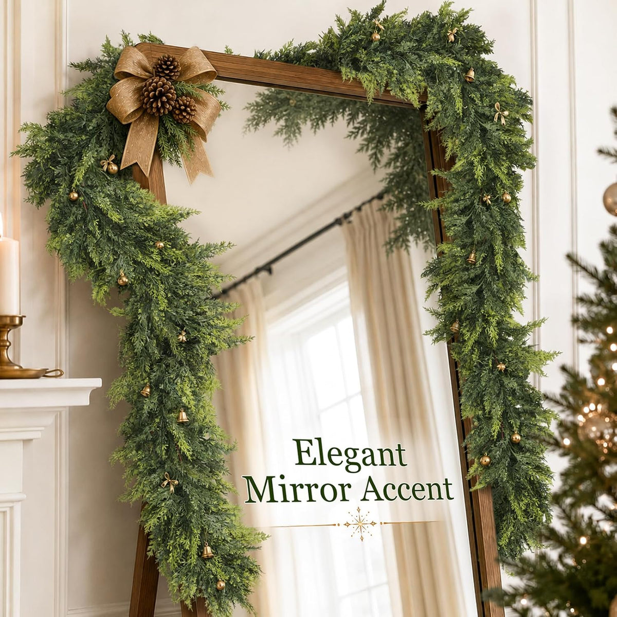 9ft christmas artificial cedar garland for mante on a desk or shelf