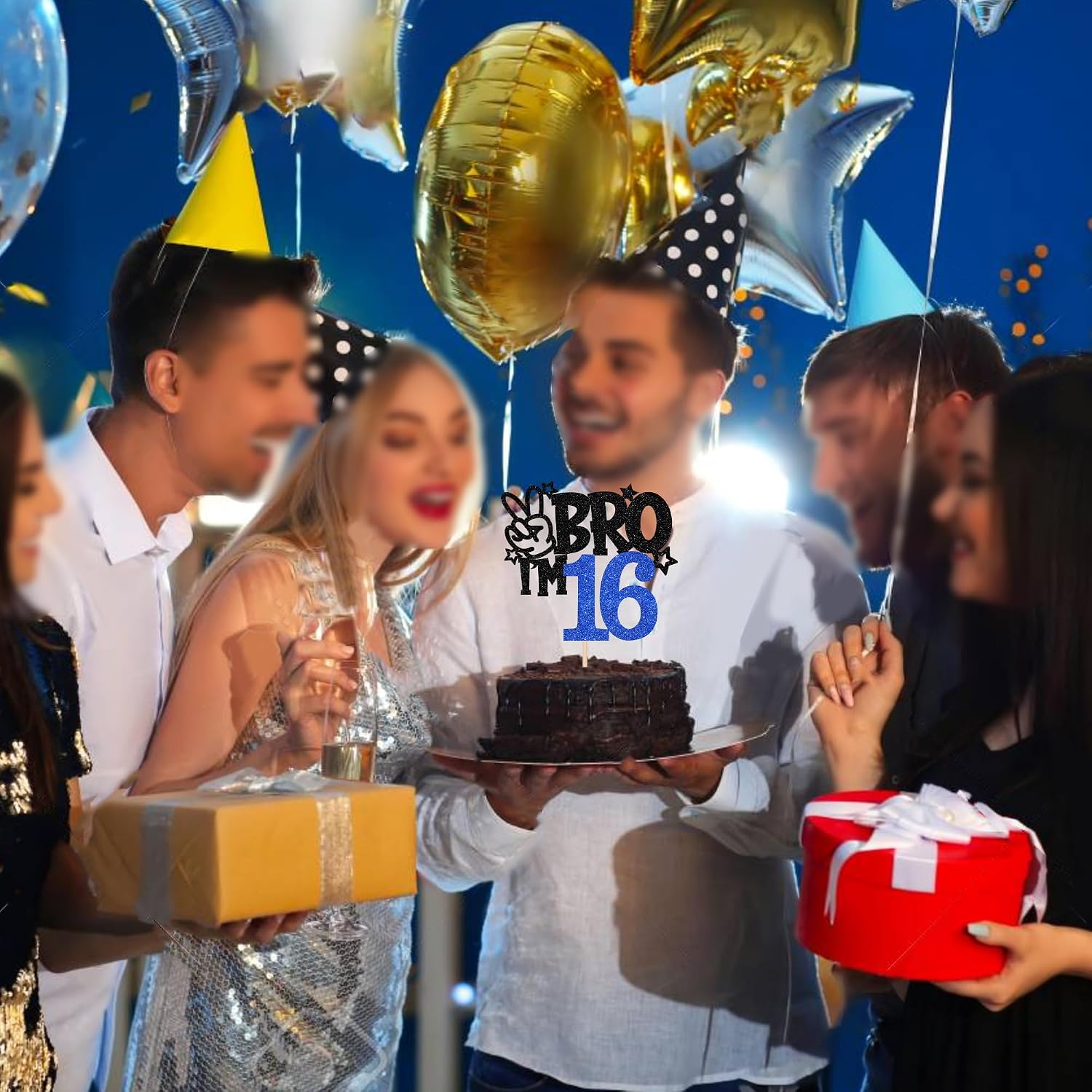 1 PCS Brother I'm 16 Cake Topper Glitter Star Happy 16th Birthday Cake Pick Bro I'm 16 Cake Decoration It's My 16th Birthday Decorations for Boys Cheers to 16 Years Old Birthday Party Supplies Blue