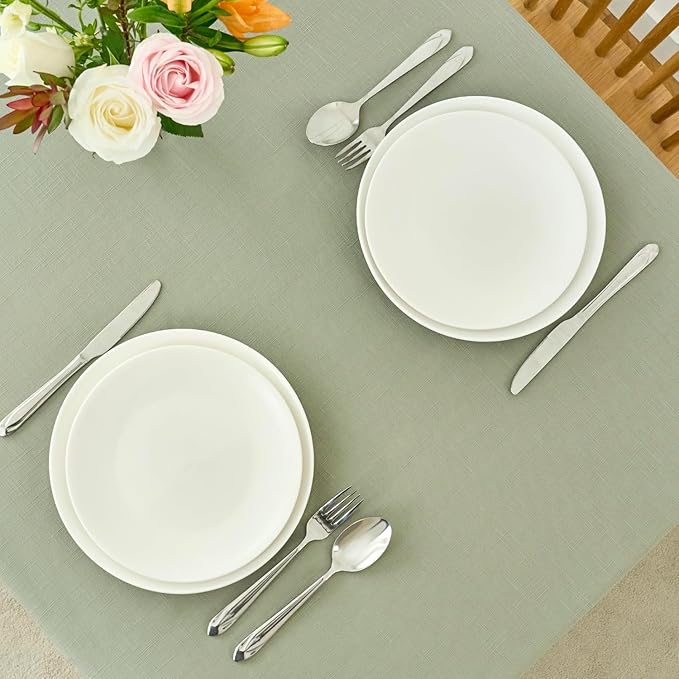 maxmill Lux Faux Linen Table Cloth with Slubby Texture Wrinkle Resistant Anti-Shrink Soft Tablecloth for Kitchen Dining Tabletop for Buffet Banquet Parties Rectangle 60 x 140 Inch Sage Green