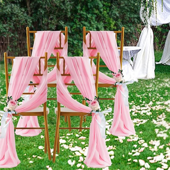SiinvdaBZX 2 Panels Wedding Arch Draping Fabric 30" x 20Ft Pink Sheer Chiffon Fabric Outdoor Extra Long Decorative Drapery Fabric for Party Ceremony Ceiling Curtain Backdrop