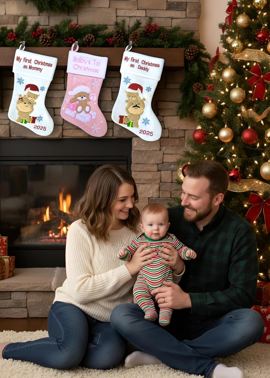 Heart's Sign Babys First Christmas Stocking 2025 - My 1st Christmas Baby Boy & Girl | 1st Xmas as Mommy and Daddy