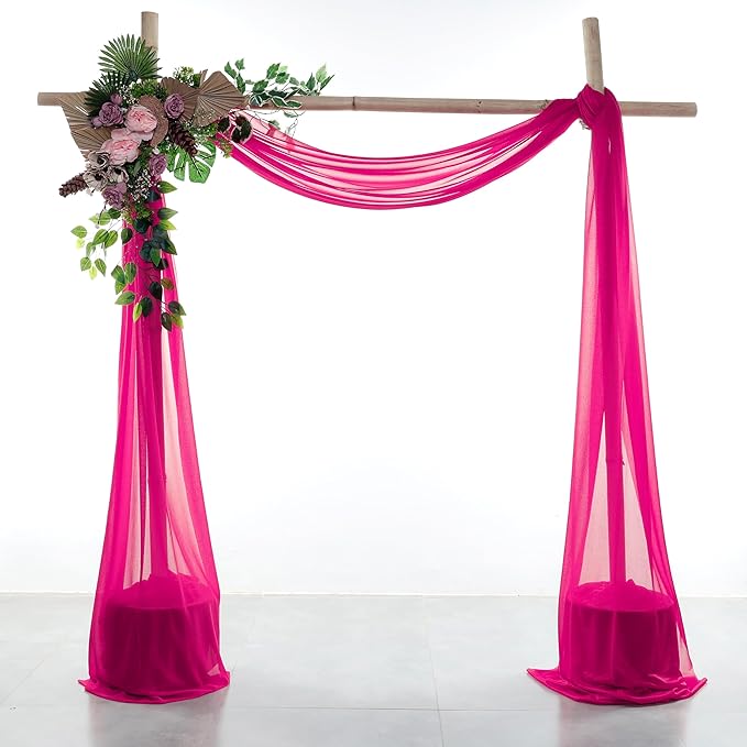 VDS Pack of 1 Panel (30 Inch X 50 Feet) Wedding Arch Draping Fabric Sheer Chiffon Fabric Drapery for Wedding Ceremony Reception Swag Backdrop Canopy Chuppah ARBO Altars Decoration (Hot Pink)