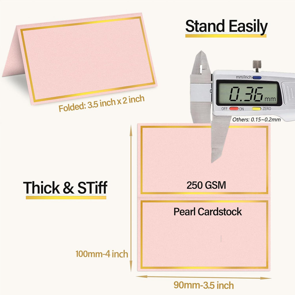 Gold Foil Place Cards for Table Setting，100PCS Table Name Cards | Pearled Tent Cards,250gsm Avery Table Cards for Wedding,Party Buffet, Reserved Seating Sign,Meeting,Banquets, Peach Pink
