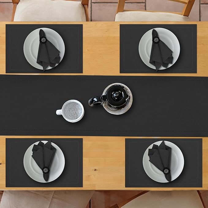 Ruvanti Linen Table Runner 108 Inches, Classic Hemstitch, Washable, Reusable, Non-Slipping, Stain Resistant- Perfect for Parties, Weddings, Dinners, Thanksgiving, Christmas, Indoor use – Black