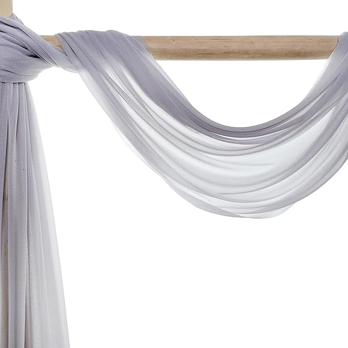VDS Pack of 2 Panel (30 Inch X 50 Feet) Wedding Arch Draping Fabric Sheer Chiffon Fabric Drapery for Wedding Ceremony Reception Swag Backdrop Canopy Chuppah ARBO Altars Decoration (Cool Grey)