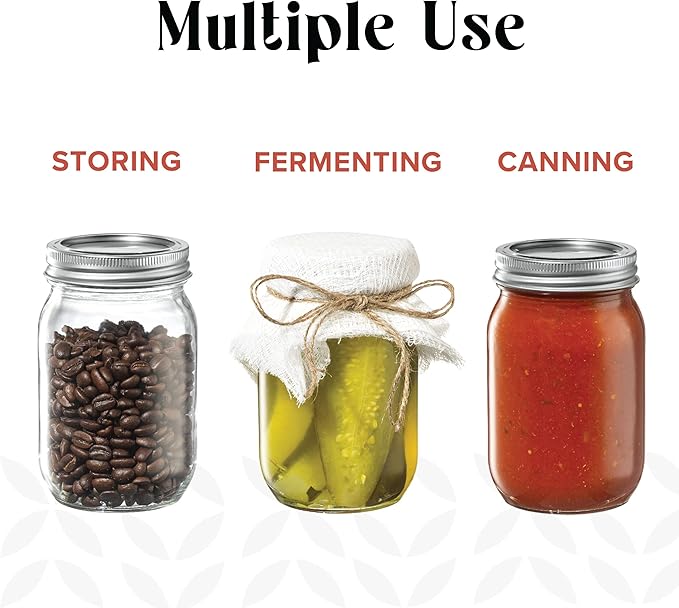 [6 Pack] 32 oz. Wide-Mouth Glass Mason Jars with Metal Airtight Lids and Bands 1 quart Large for Canning, Preserving, & Meal Prep