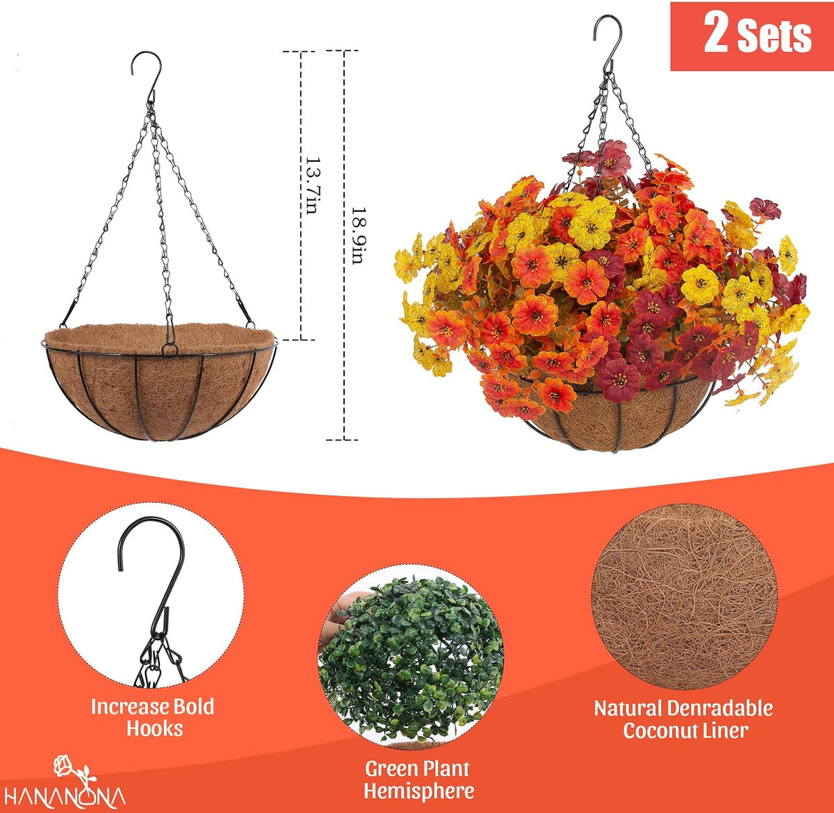 hananona 2 set artificial outdoor fall flowers with shown in use