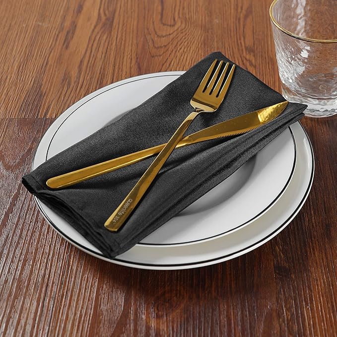Cloth Napkins 17x17 inch Washable Polyester Dinner Napkins Soft Table Napkins for Wedding Party Dining Banquet(Black,100PCS)