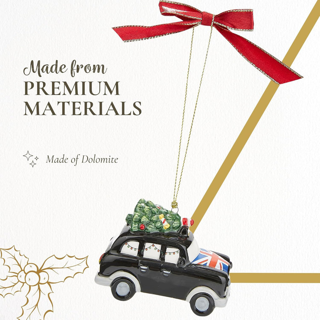 Spode Christmas Tree Brit Taxi Ornament - Dolomite Holiday Hanging Bauble for Seasonal Displays