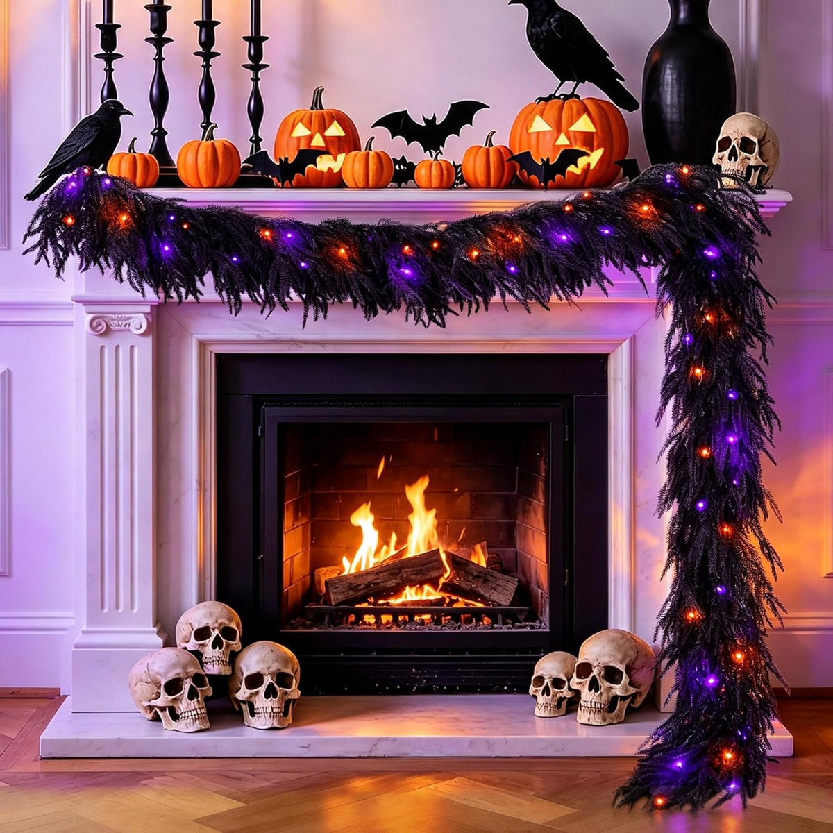 9ft soft touch black norfolk pine halloween garland, main product view