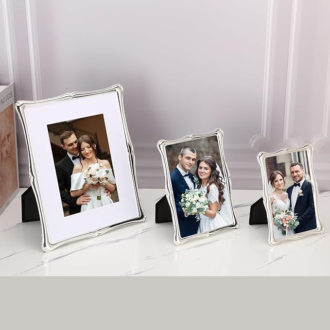 5 x 7'' Premium Alloy Silver Photo Frame - High-End Decor 7x5'' Picture Frames with Velvet Backing,Hi End Décor Metal Frames