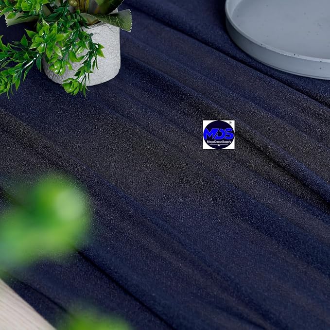 MDS 5 Pack 10ft Chiffon Table Runner 29 x 120 Inches Sheer Wedding Runner Romantic Rustic Table Runner for Wedding Decorations, Birthday Parties, Bridal Shower Party Arch Decor - Navy Blue