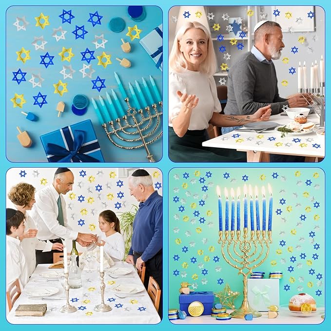 MARFOREVER Star of David Glitter Confetti, Hanukkah Confetti Table Decorations Gold Blue Silver Chanukkah Metallic Foil Sprinkles Sequin for Jewish Festival Hanukkah Party Supplies Decor